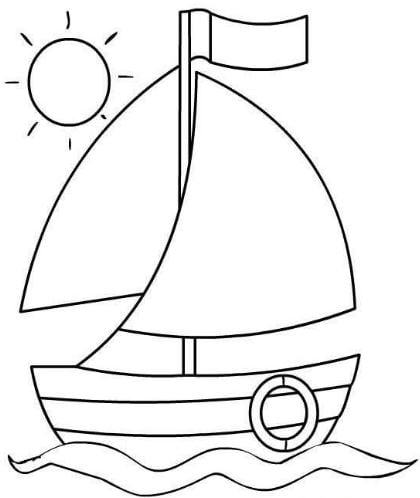 Mẫu tranh tô màu hình chiếc thuyền đơn giản dành cho bé
