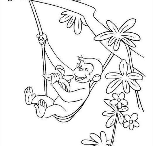 Mẫu tranh tô màu hình chú khỉ đang ăn chuối dành cho bé