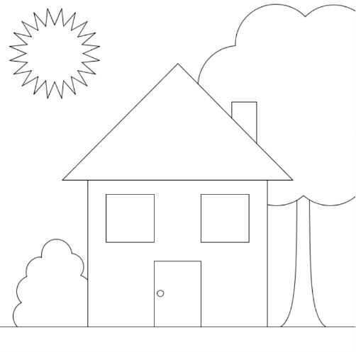 Mẫu tranh tô màu hình ngôi nhà đơn giản dành cho bé