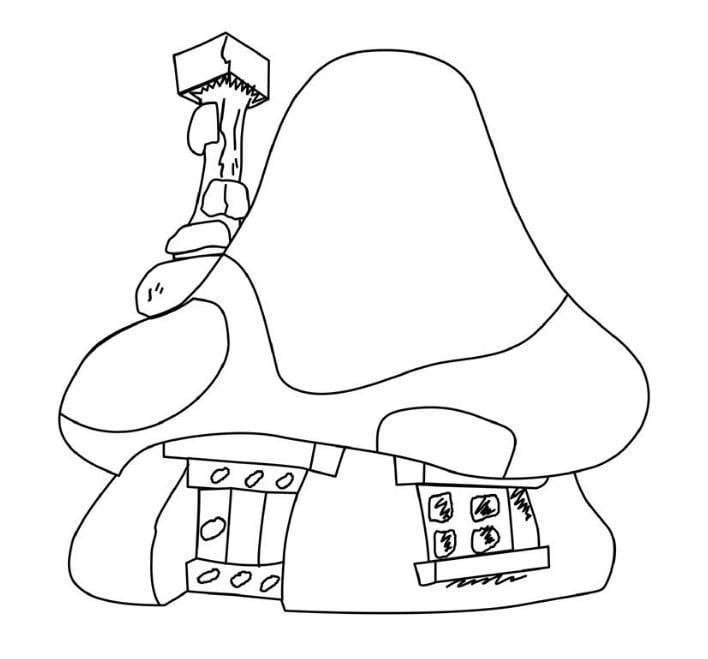 Mẫu tranh tô màu cho bé hình ngôi nhà nấm trong phim hoạt hình
