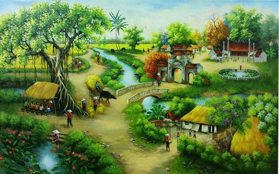 Tranh phong cảnh làng quê Việt Nam đẹp